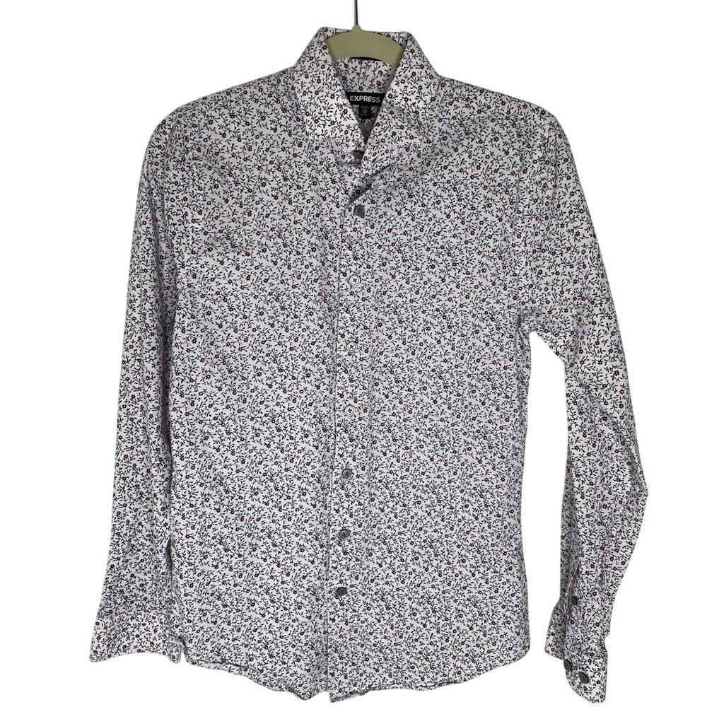 Express Floral Fitted Men's Floral Light Pink Cotton Button Down Shirt Xsmal
